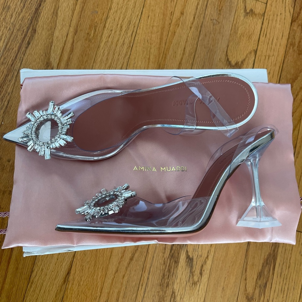 Amina Muaddi Clear Begum Glass Heels Size 9.5 US/ 39.5 EU
